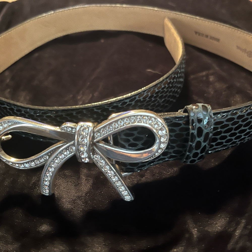 Brighton Textured Black Belt with Sparkling Silver Bow